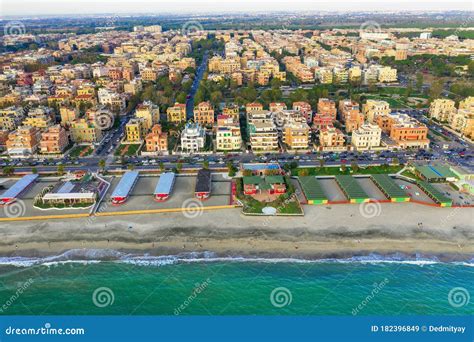 Italian Resort Lido Di Ostia Beach Coastline, Aerial View Stock Image ...