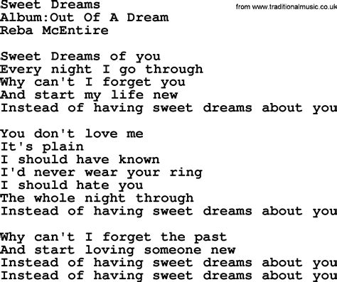 Sweet Dreams, by Reba McEntire - lyrics