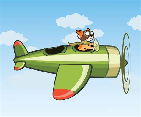 Premium Vector | Cat Pilot Flying Plane Cartoon