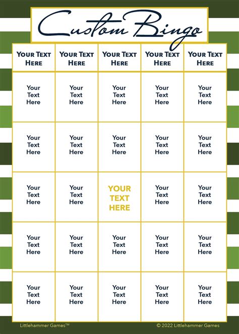 Custom Bingo Card - Green Striped Printable Game Cards – Littlehammer Games