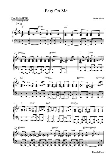 Adele - Easy On Me (Piano Sheet) by Pianella Piano Sheet Music