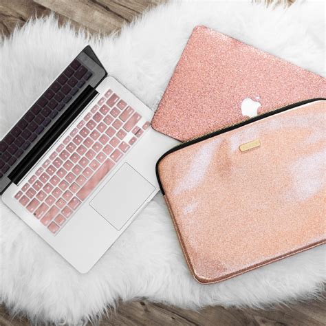 Rose Gold Glitter Macbook Case Keyboard Cover and Laptop