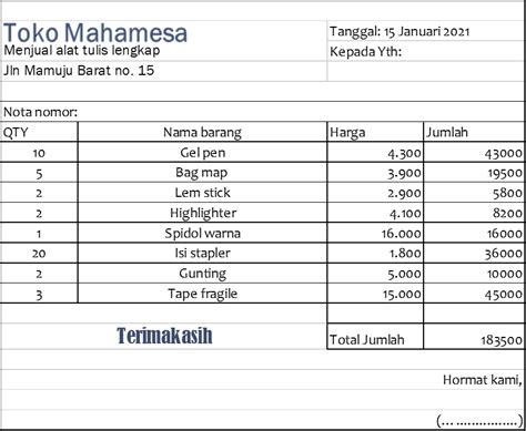 Contoh Nota Penjualan Rumah Makan Minang - IMAGESEE