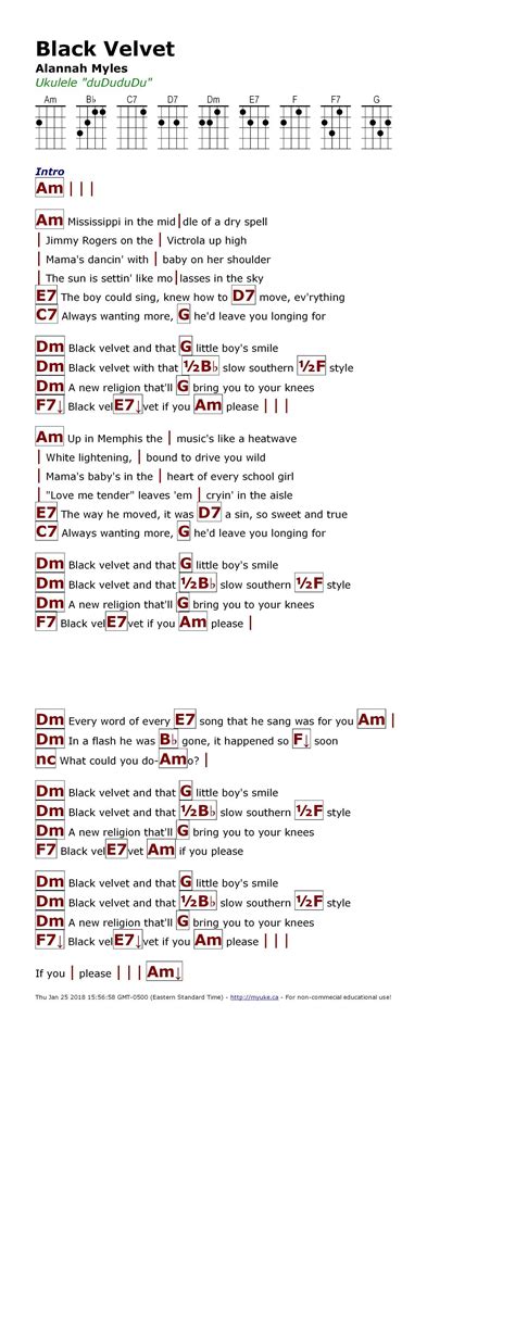 Black Velvet Guitar Chords