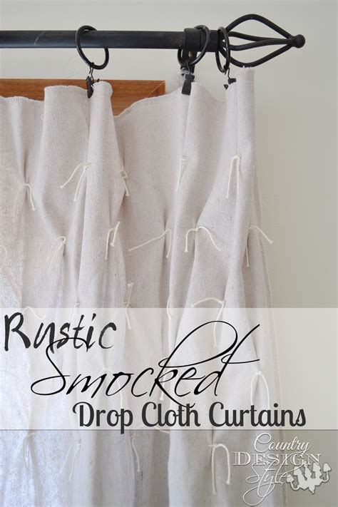 Rustic Smocked Drop Cloth Curtains - Country Design Style