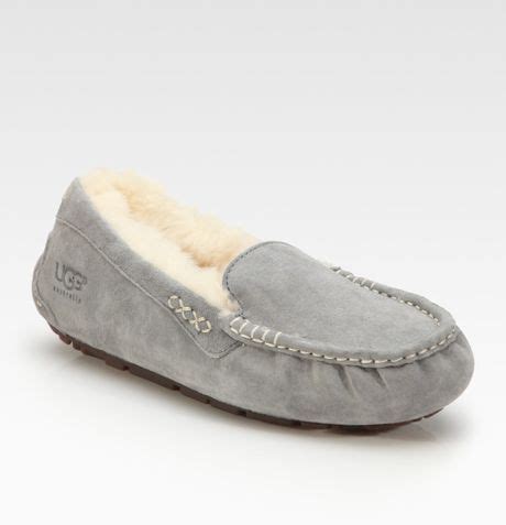 Ugg Ansley Suede Moccasin Slippers in Gray (grey) | Lyst