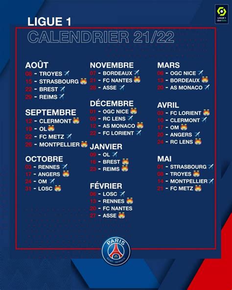 Psg Le Calendrier Complet De La Saison 20212022 En L1 Ligue 1 | Images ...