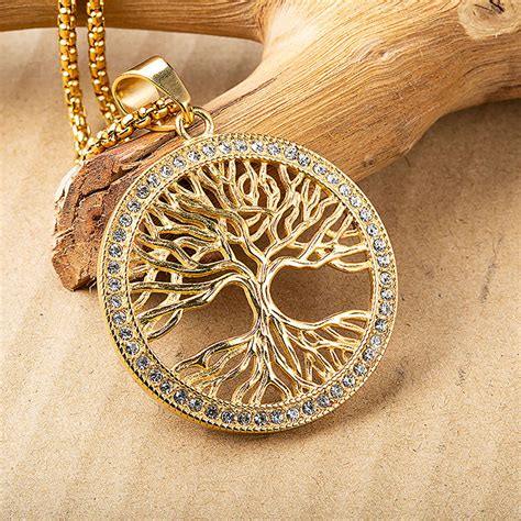 New Arrivals 18K Gold Plated Tree Of Life Round Pendant Necklaces For Women Fine Jewelry ...