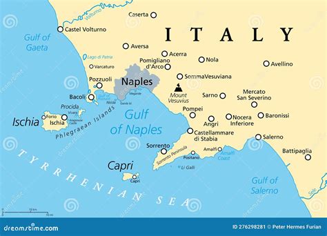 Gulf of Naples, Ischia, Capri and Mount Vesuvius, Italy, Political Map ...