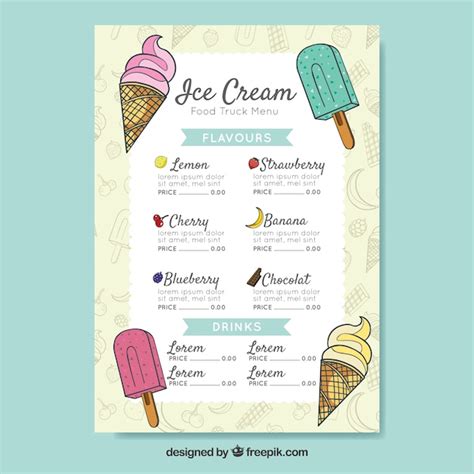 Free Vector | Food truck menu with ice creams