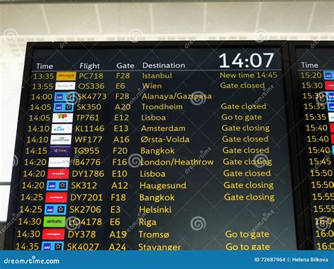 Flight Schedule Board, Airport Flights Editorial Stock Image - Image of routes, gardermoen: 72687964