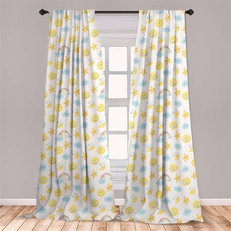 Moon Curtains 2 Panels Set, Happy Smiling Moon and Stars Morning and Night Rainbows Funny Clouds ...