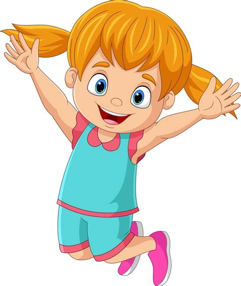 Cartoon happy little girl jumping 15219951 Vector Art at Vecteezy