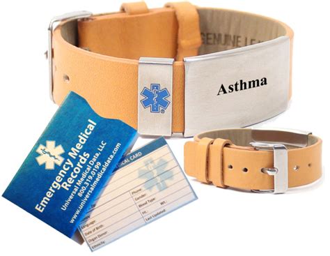 Pre-engraved “ASTHMA” TAN LEATHER Medical Alert Bracelet. Choose From a Variety of Colors ...