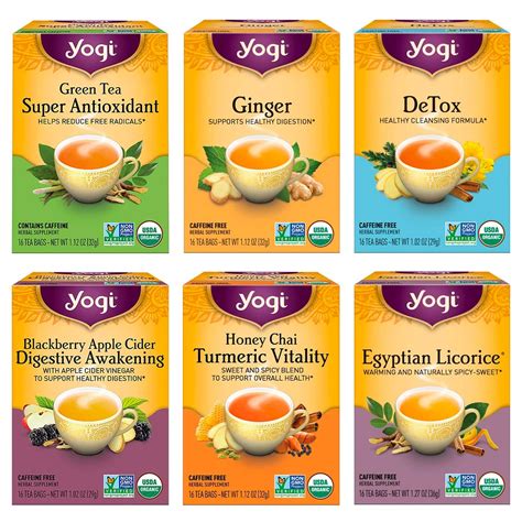 Yogi Tea - Digestion and Detox Tea Variety Pack Sampler (6 Pack) - Green Tea Super Antioxidant ...