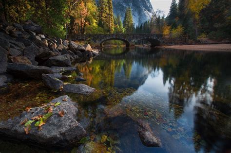 nature, Landscape, Rock, Bridge, Water, River, Trees, Forest, Mountain, Leaves, Reflection ...