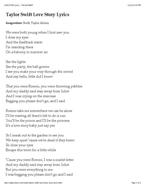 Love Story Lyrics PDF | PDF | Leisure