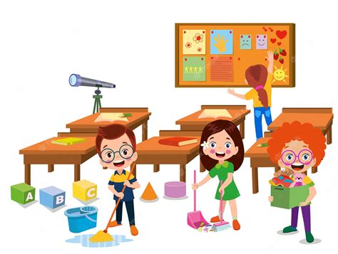 Children Cleaning Classroom Clipart