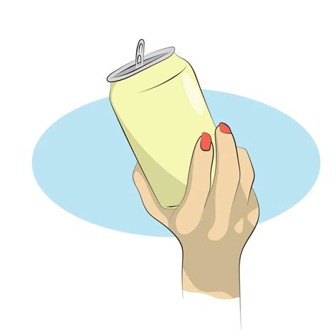 closeup hand of woman holding yellow tin can illustration vector hand ...