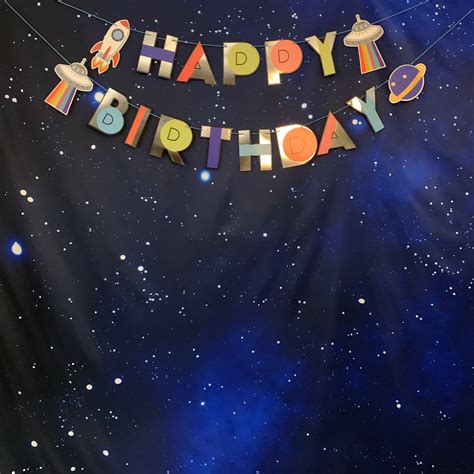 Happy Birthday Banner (Space theme) + Space / Galaxy / Starry Backdrop, Hobbies & Toys ...