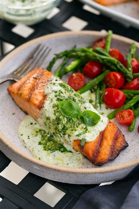 Grilled Salmon Fillets (+ Creamy Pesto Sauce!) - Cooking Classy