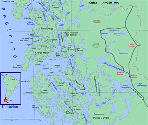 Chilean glaciers map - Map of Chilean glaciers (South America - Americas)