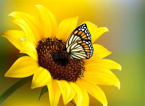 Yellow Sunflower With A Butterfly. Stock Vector - Image: 56665153