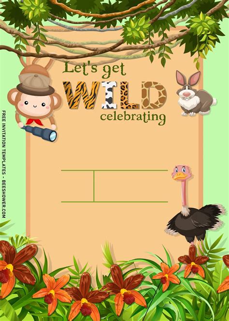 11+ Cute Hand Drawn Jungle Animals Birthday Invitation Templates ...