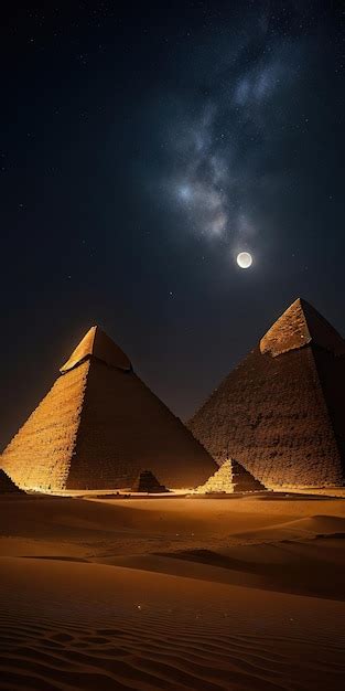 Premium AI Image | image of the Pyramids of Giza under a glittering night sky