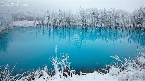 The blue pond with snow | Lake landscape, Landscape, Visit japan travel