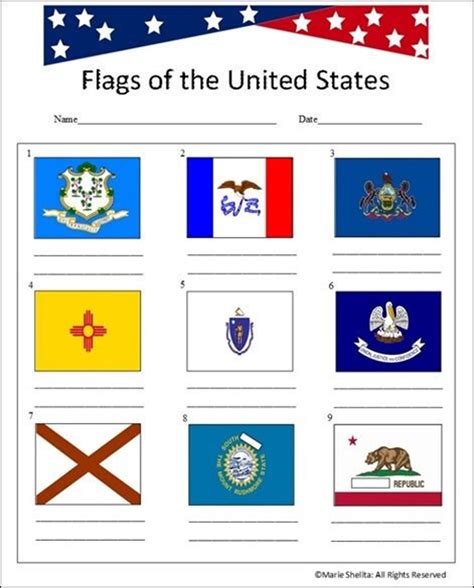 Printable U.S. State Flag Worksheetu.s. State Flags Practice Testu.s. State Flag Quizflags of ...