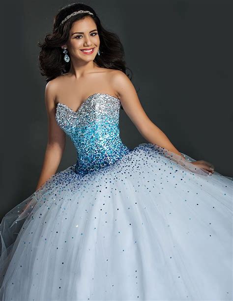 Sweetheart Sparkly Beaded Bodice Blue Tulle Skirt Quinceanera Dress ...