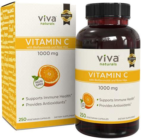 Vitamin C 1000mg - Non-GMO Vitamin C Supplements with Citrus Bioflavonoids & Rose Hips for ...