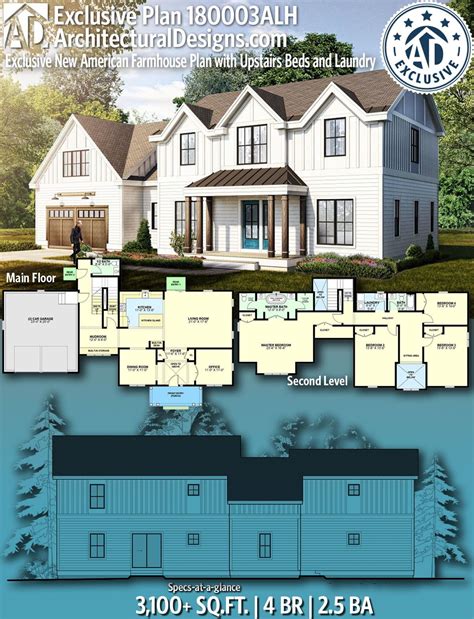 Plan 180003ALH: New American Farmhouse Plan with Upstairs Beds and Laundry | Farmhouse plans ...