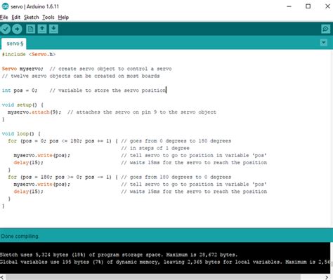 Servo Motor Arduino Example Code | Webmotor.org