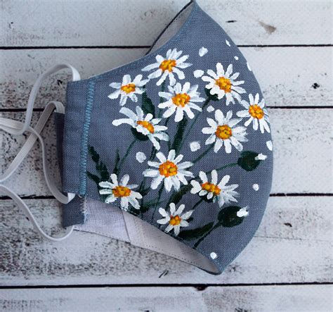 Linen Face Mask Daisy Face Mask Washable Hand Painted Face - Etsy