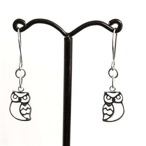 Sterling silver owl earrings, small owl charm - Twinkly Bits