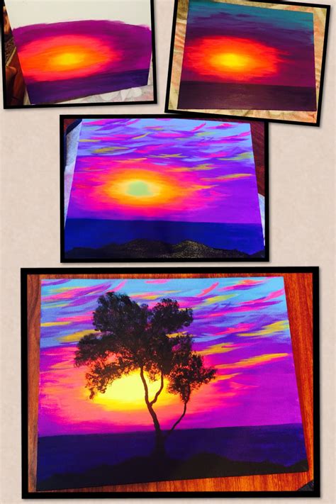 Sunset and tree Easy Canvas Painting, Night Painting, Painting Art Projects, Tree Painting, Diy ...