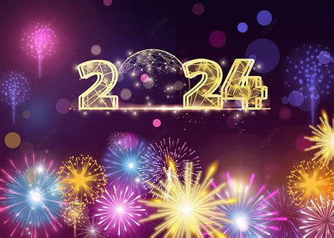 Colorful Fireworks Golden Font 2024 New Year Advertising Background, 2024, Festival, New Year ...