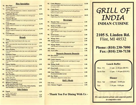 Grill of India menus in Flint, Michigan, United States