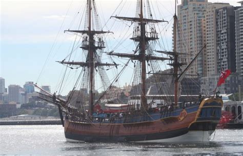 Sailing yacht Endeavour, replica of Captain James Cook’s ship HMB Endeavour sails for Perth 2011 ...