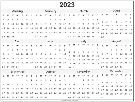 2023 year calendar | yearly printable