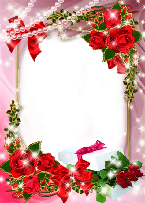 Beautiful Pink Transparent Photo Frame with Roses and Gift | Cadre fleur, Idées cadre photo ...