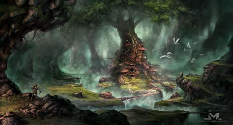 Tree Village by REKLAS on DeviantArt | Fantasy art landscapes, Fantasy landscape, Landscape scenery