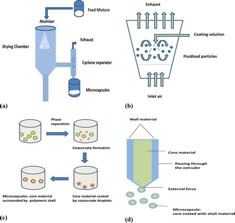 Different techniques of microencapsulation: (a) spray drying; (b ...