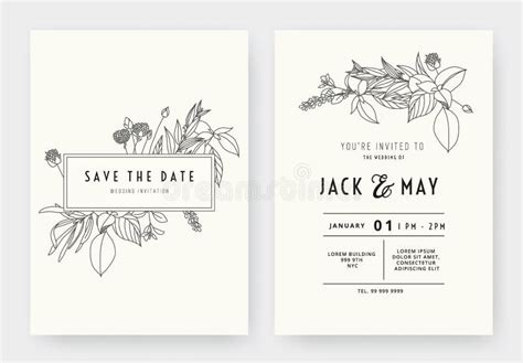 Minimalist Wedding Invitation Card Template Design, Circle Floral Wreath, Line Art Ink Drawing ...