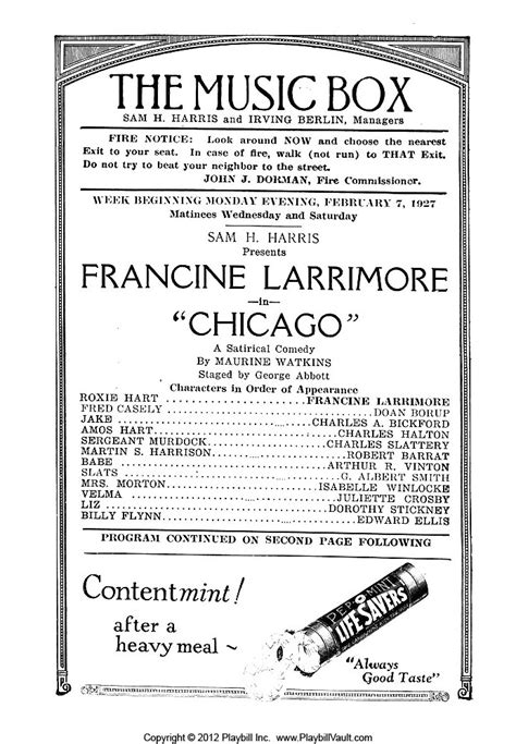 Chicago (Broadway, Music Box Theatre, 1926) | Playbill