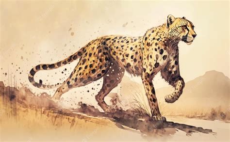 Premium Photo | A cheetah running. watercolor illustrations for kids cartoon style ai generated