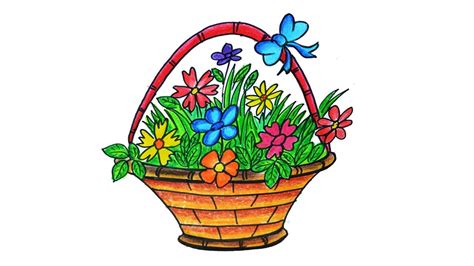 Flower basket Drawing, How to draw Flower basket step by step - YouTube