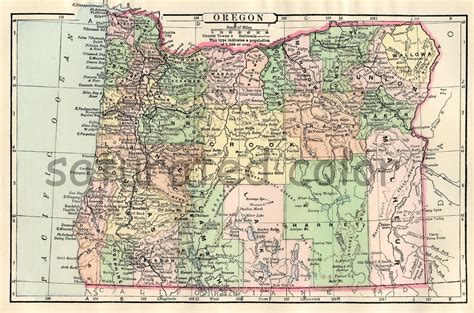 Oregon Map Original 1895 Antique Vintage Map of Oregon